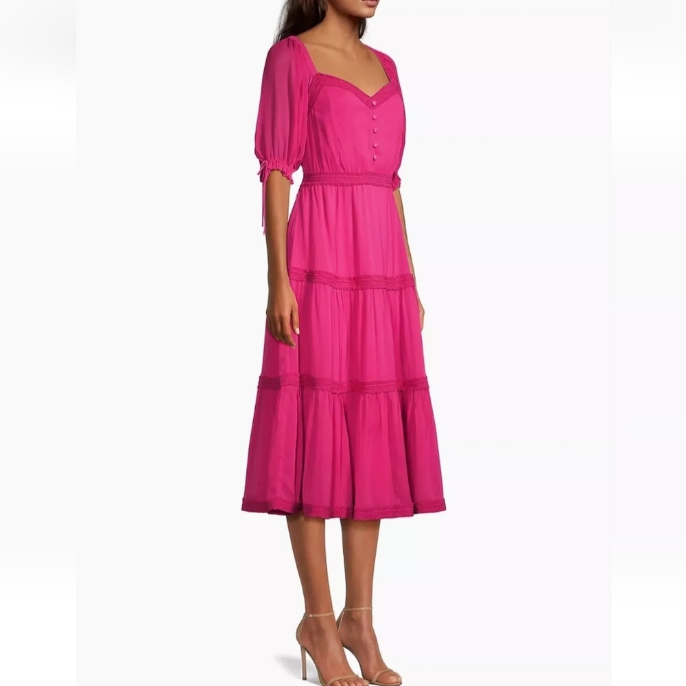 RACHEL PARCELL MAGENTA TIERED SHORT SLEEVES SUNDAY PARTY MIDI DRESS MEDIUM M NWT